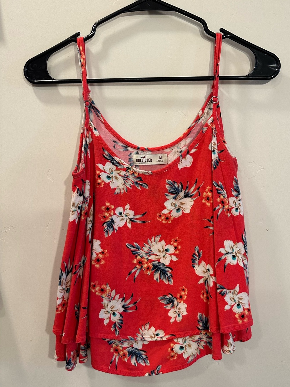 Hollister Red Floral Layered Camisole with Adjustable Straps